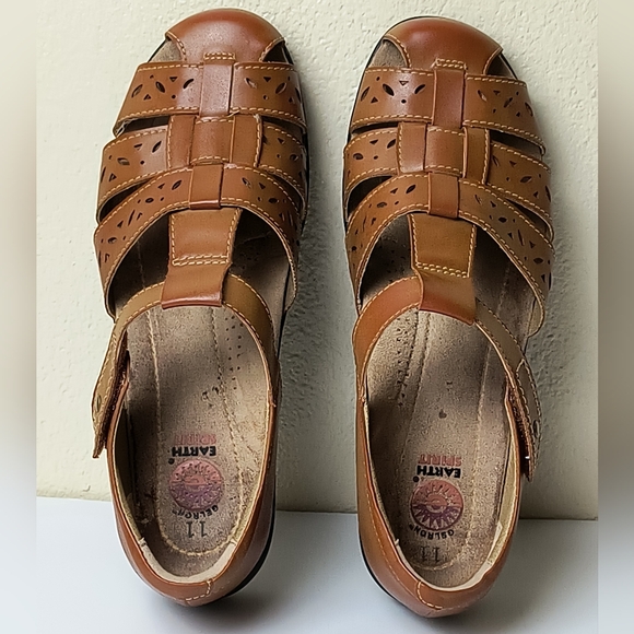 Earth Spirit Brown Flats Fisherman Women's Size 11 Preppy Casual Hoop & Loop - Picture 4 of 9